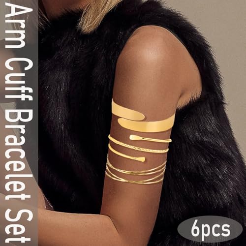 COLOYAN 6PCS Gold Arm Cuff Upper Arm Cuff Bracelets for Women Open Upper Arm Cuff Bangle Adjustable Armband Set Jewelry4