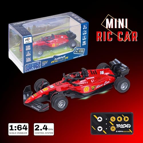 Image of Formula RC Racing Car for Kids Age 6+ Years 1:64 Scale Mini Rechargeable Remote Control Sports Car with APP Control, LED Lights, 3 Speed Modes & Type-C Charging | Formula Racer Toy Car