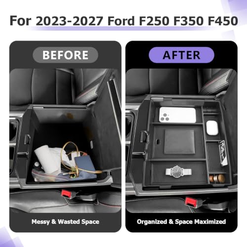 Image of LUWU Center Console Organizer Fits Ford F-250 F-350 F-450 Super Duty 2023-2027 Accessories | for 2023-2025 2026 2027 Ford F250 F350 F450 Armrest Console Storage Box Insert Tray Coin Container
