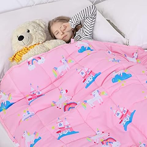 Anjee Kids Weighted Blanket, 1.4kg Weighted Blankets for Children Anxiety Relief Sensory Therapy Insomnia Stress Relief, Autism Kids Heavy Blanket, 90 x 120cm, Pink Unicorn,3lbs Cover