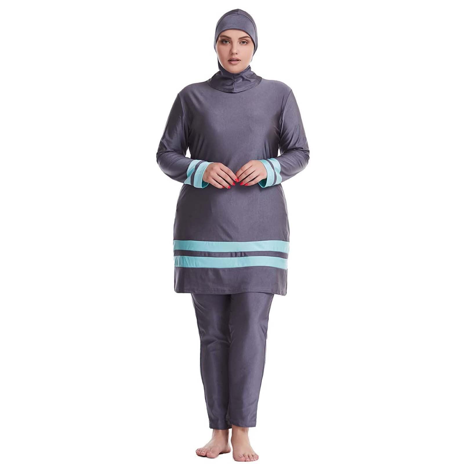 Femmes été Burkini Musulman Maillots de Bain Femme 3 Pièces Maillot de Bain Maillot de Bain Manches Longues Plage Maillot de Bain Plage Cover Ups