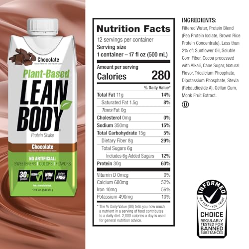 Image of Lean Body Ready-to-Drink, Plant-Based Vegan Taster Pack, 30g Protein, No Artificial Flavors, Sweeteners or Colors, Non GMO, Gluten Free, Premium Pea & Rice Blend (Pack of 2)