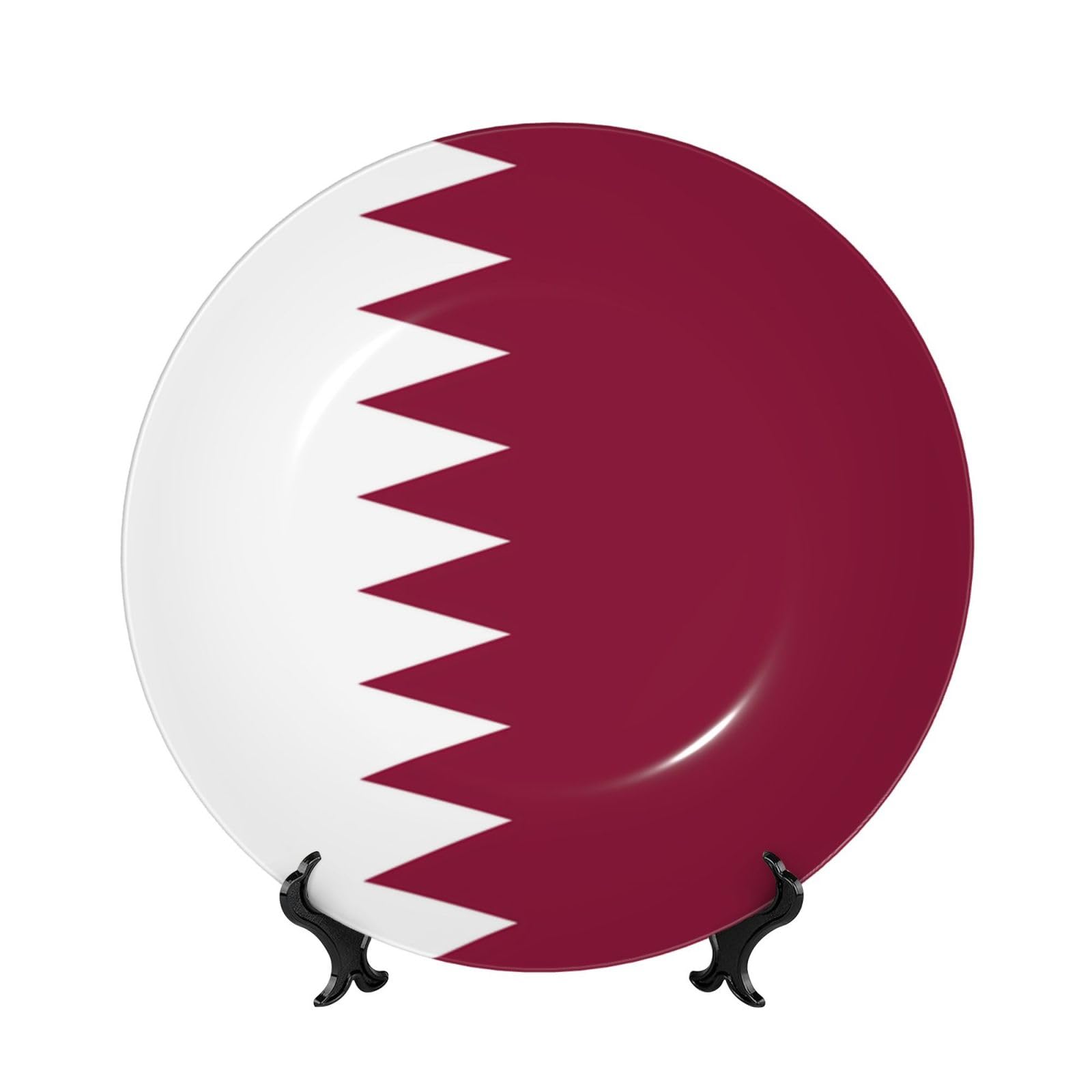 SXZVVBN Qatar flag Bone China Decorative Plate Art with Stand Removable Adhesive Hanging for Home Office 7in