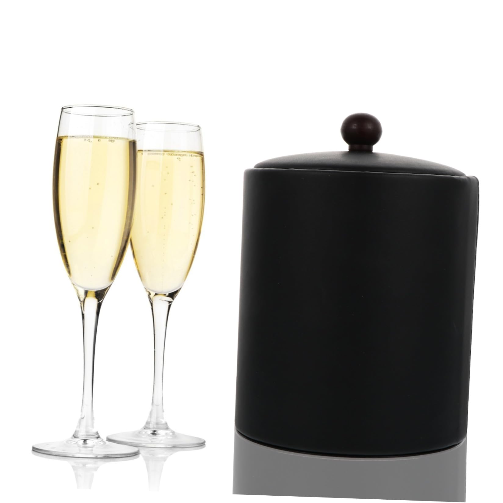 VALICLUD Cubitera de Acero Inoxidable, cubeta de Hielo Negra, con Tapa y Pinzas, Doble Pared aislada, para Vino y champán, 1 Pieza, para Celebraciones y reuniones