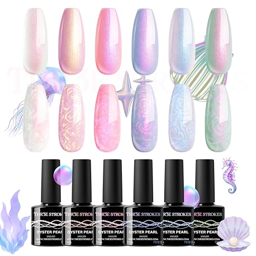 Image of THR3E STROKES Gel Nail Polish Set - 6 Colors Gel Polish Glitter Gel Polish Sparkle Nail Polish Gel Manicure DIY Salon Nail Art Gifts (PEARL P85, 7.5ML)