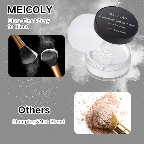 Meicoly Talc-Free Setting Powder With Sifter,Long Lasting Loose Face Powder,Translucent Powder Colorset Powder,Matte Finishing White Face Paint Setting Powder For Halloween Sfx Makeup,Oil Control thumb #4