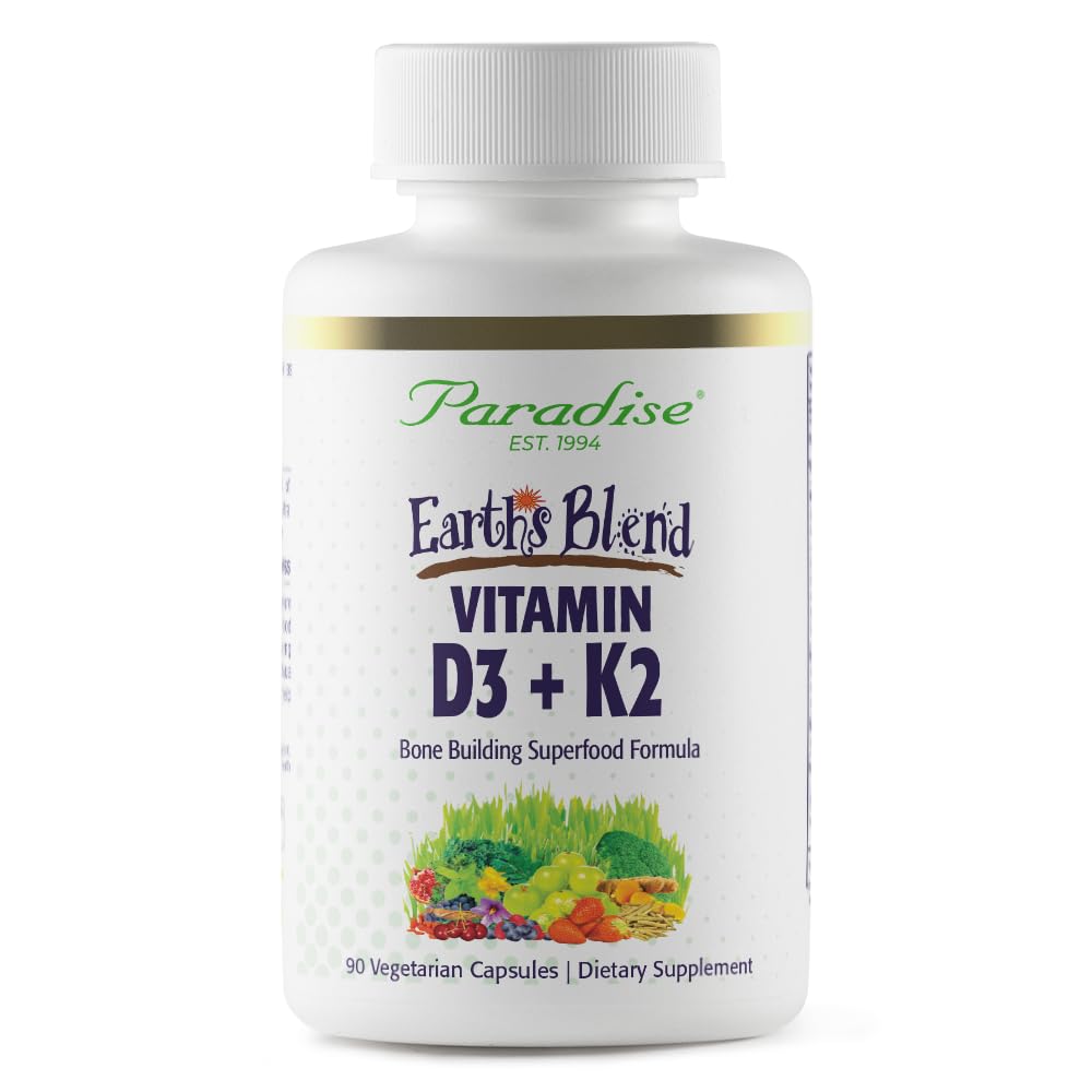 Paradise Herbs Earth's Blend Vitamin D3 + K2, Superfoods Base of Probiotics and Organic Alkalizing Greens, Veggies & Berries, 90 Vegetarian Capsules