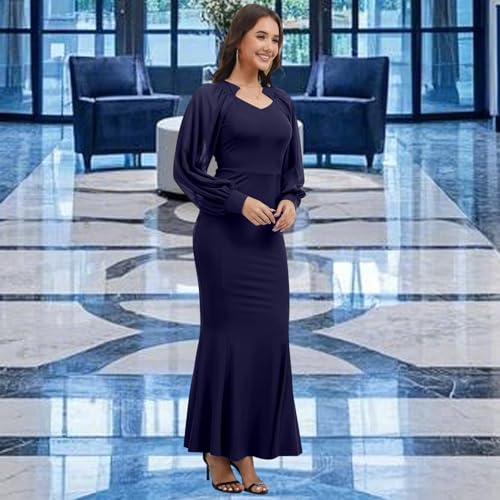 Image of Women's Elegant Formal Mermaid Maxi Dress Off Shoulder Long Sleeve Wedding Split Evening Gown Prom Cocktail Party Dresses
