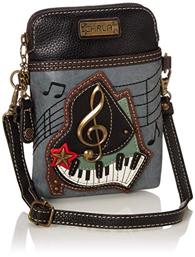 CHALA Group Piano Cellphone Crossbody Handbag - Convertible Strap, Indigo, 5" x 7.5" x 1" (Handbag + Metal Clef Key-fob)4