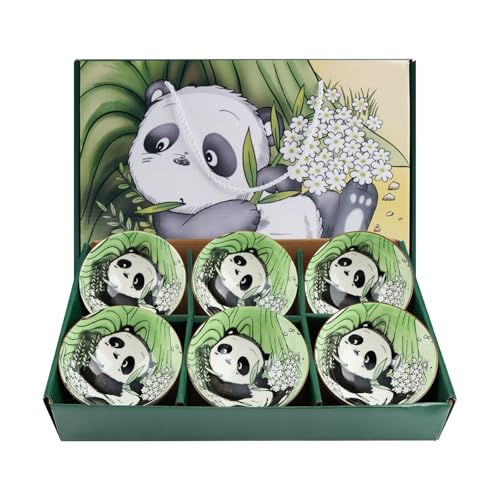Juego de cuencos de cereales de cerámica, estilo panda, cuenco de cereales de 300 ml, 6 cuencos de postre, cuencos de porcelana para niños y adultos, cuencos de sopa para guardar ceremonias, frutas