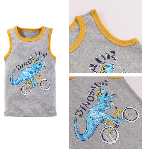 Image of benetia Toddler Baby Boys Cotton Sleeveless Tank Top Cartoon Dinosau Undershirts Kids 18 Months- 8Years 3-Pack