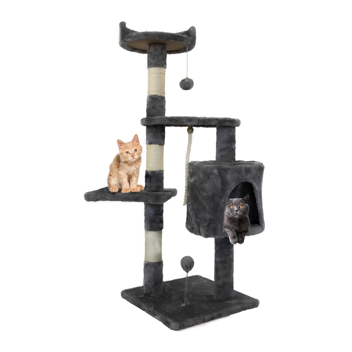Mobiclinic® Pets, Cat Tree Scratcher, Model Silvestre, Medium, for Climbing, 3 Heights, with Platforms and Shelters, De-Stress Toy, Sisal Rope, Kitten toy, Cat toy, Colour Grey