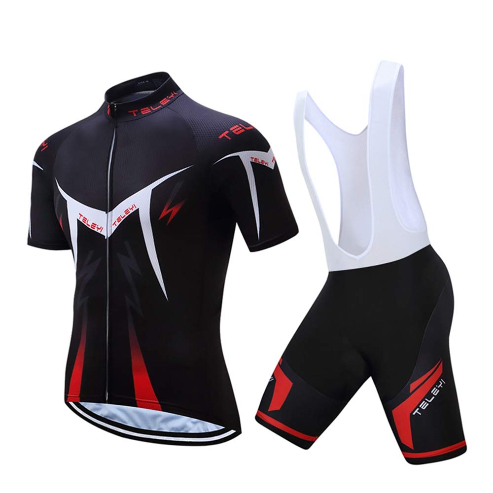 Shenshan Men's Summer Short Sleeve Cycling Set MTB Bike Clothing Bicycle Jerseys Bib Shorts Suit Black 4XL