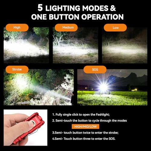 XC01 2550 lumens Mini Flashlight Rechargeable, Super Bright Magnetic Flashlight 5 Modes, Compact Small Pocket Flashlight USB C Charge,EDC Lights for Camping Outdoor Emergencies.