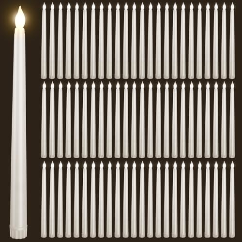 Image of 72pcs Flameless Flickering LED Taper Candles Bulk Battery Operated Candles for Christmas Halloween Birthday Wedding Party, (Ivory, 11 inch, 72pcs)