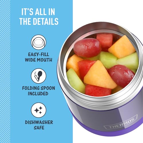 Termo FUNTAINER morado 10 oz para niños, acero inoxidable y cuchara plegable