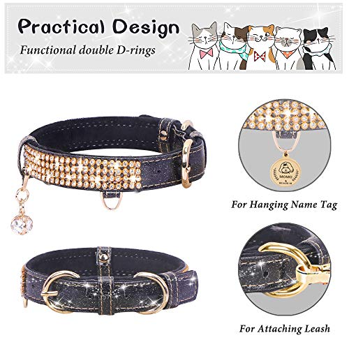 Petshome Cat Collar, Dog Collar, [Bling Rhinestones] Premium Pu Leather With Pendant Adjustable Collars For Big Cat And Small To Medium Dog Small Black #TOP2