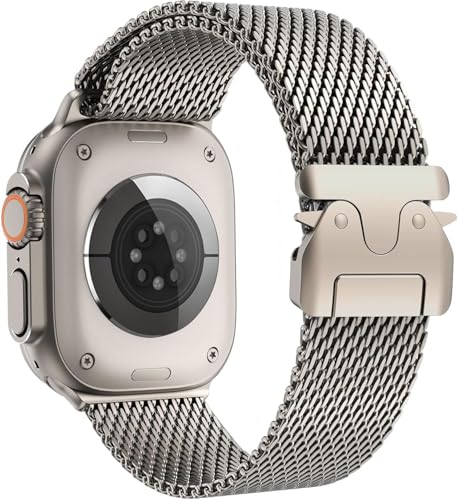 Milanaise Loop Armband Kompatibel mit Apple Watch Ultra 3/2/1 49mm 46mm 45mm 44mm 42mm(Series 3 2 1) Herren Damen Schließe im Fallschirm-Stil Metall Armbänder für iWatch 11 10 9 SE 8 7 6 5 4