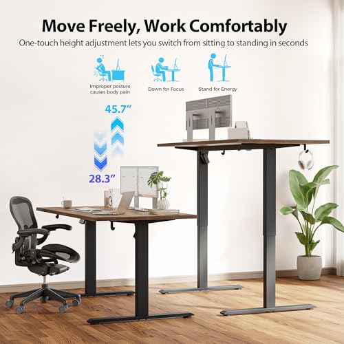 Image of Agilestic Electric Standing Desk, 48 x 28 Inches Height Adjustable Desk, Sit Stand up for Work Office Home, Ergonomic Rising Computer Table with Memory Preset, Rustic Brown