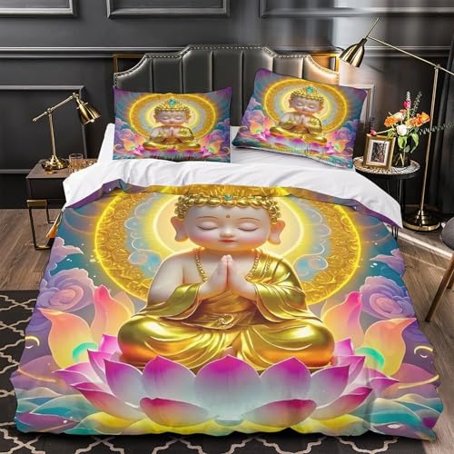 Housse de couette Bouddha 220x240 en microfibre douce avec fermeture éclair pratique - 4