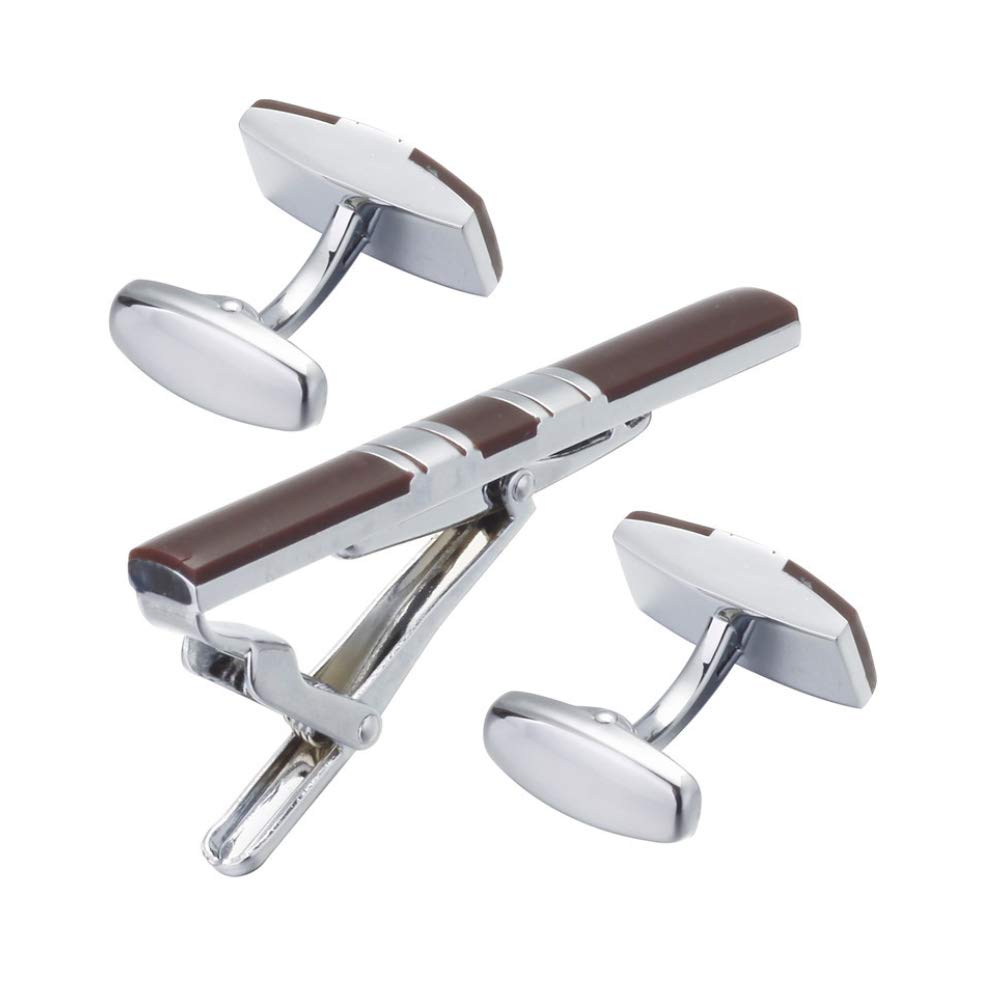 Men's Shirt Silver & Red Cufflink and Tie Clip Suit for Wedding,Business with Gift Box