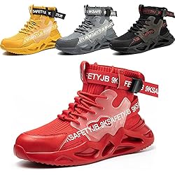 Botas De Seguridad Modernas Zapatos de Seguridad Hombres Mujer Zapatillas Trabajo Comodo Ligero Transpirable Antideslizante Botas Seguridad Rojo EU 41