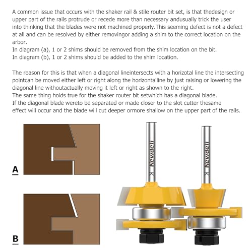 Image of Newdeli 2Pcs Shaker Rail and Stile Router Bit Set 1 /4 Inch Shank Tongue and Groove Router Bits Professional Carbide Milling Cutters for Woodworking for Cabinet Door