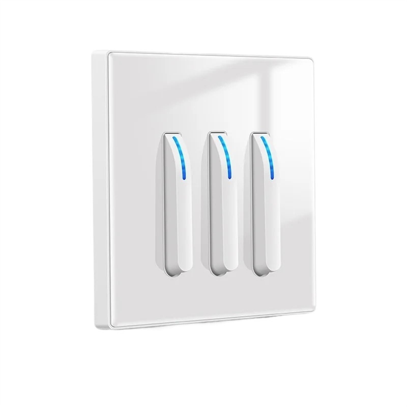 Interruptor de luz de pared, panel de interruptor de lámpara de vidrio templado, autorreiniciable, 1/2/3/4 bandas, indicador LED de 1/2 vías, botón de piano (blanco, 3 bandas, 2 vías)