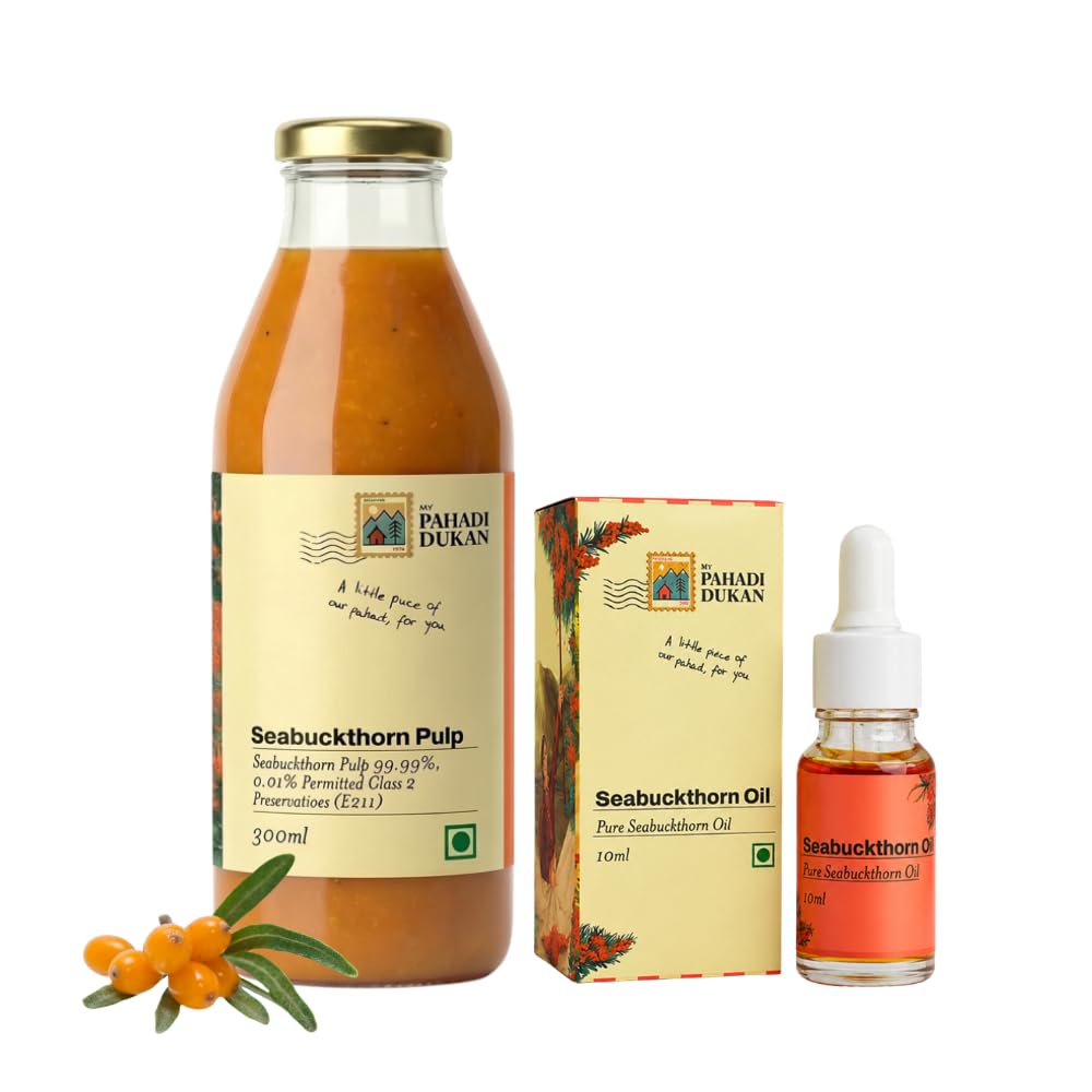 My Pahadi Dukan Himalayan Sea Buckthorn Concentrate (300ml) and Oil (10ml) | CO₂ Extracted | Rich in Omega 3, 6, 7, 9 & Vitamin C | Natural Immunity Booster | Skin, Gut & Heart Health Combo-image-12