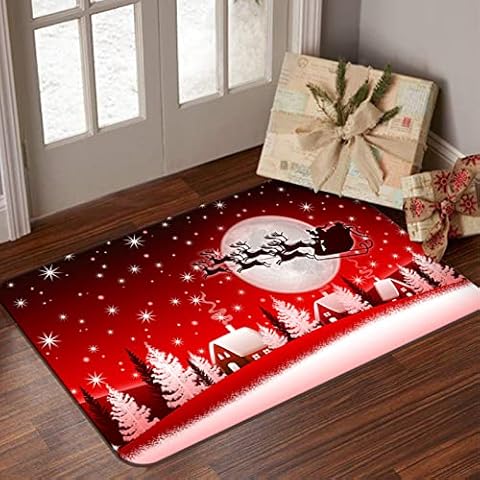 Christmas Rug, Christmas Doormats Non-Slip Christmas Print Rug for Bedroom, Hallway, Living Room Floor, Kitchen Bathroom Rug, Christmas Decoration (A) Cover