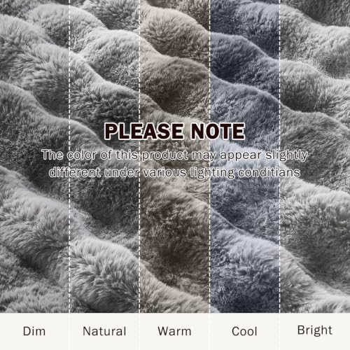 Image of EMME Faux Rabbit Fur Bubble Queen Blanket, Tie Dye Grey 90 inch x 90 inch