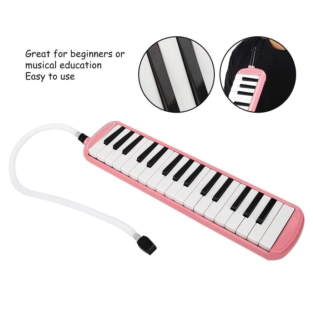 Kit Melodica a 32 Tasti, Strumento Melodica a 32 Tasti con Custodia per Bocchini per Principianti (Rosa)