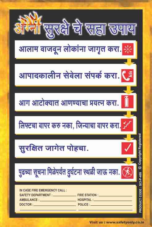 Marathi Fire Safety Poster: 'Agni Surakshe Che Saha Upay' (Six Steps of Fire Safety) | Emergency Procedure Educational Wall Art (Multicolor, 2x3 Feet, Star Flex - Unframed)-image-37