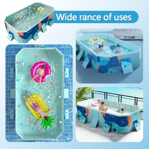 Premium 9.8ft Rectangular Above Ground Pool - Foldable Outdoor Swimming Pool for Backyard, Garden Parties, Kids Fun, and Pet Dog Swimming