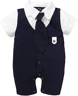 WangsCanis Baby,Clothing,Baby Boys 0-24m,Bodysuits & One-Pieces,Rompers WangsCanis Newborn Infant Baby Boys Romper Suit，Summer Clothing Set Gentleman Casual Patchwork Shorts Sleeve Newborn Infant Baby Boys Jumpsuit with Necktie