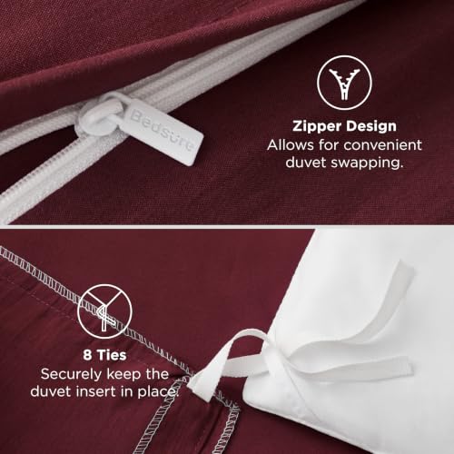 Image of Bedsure Prewashed Twin Duvet Cove, Cotton-Like Bedding Soft Set, Burgundy | Ultra Soft, Relaxed Texture, Twin XL Breathable Comfort, Hidden Zipper, 8 Corner Ties, Easy Care, OEKO-TEX, Year-Round Use