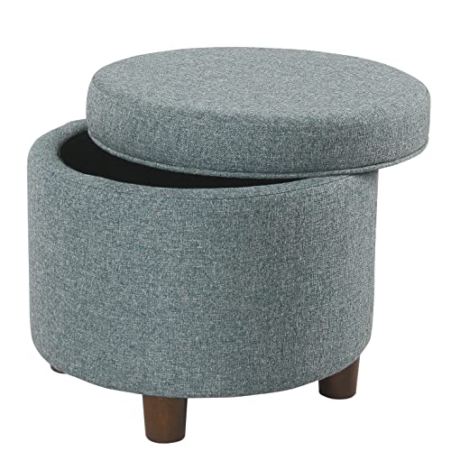 HomePop 19" Round Storage Ottoman - Teal Tweed