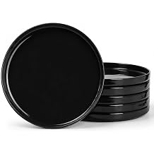 LaGlint 10.5 Inch Dinner Plate Set of 6, Black Opal Glass Plates