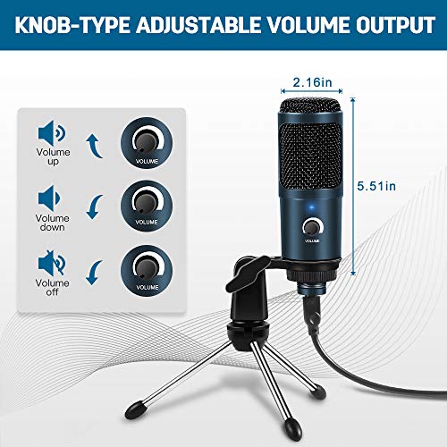 PC Microfoon, USB Condensator Microfoon Computer Streaming Mic met Volume Control Statief Stand voor Podcasting Vocale… - Image 6