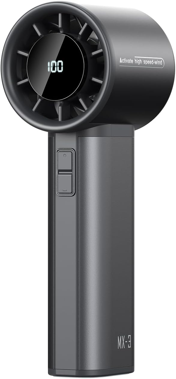 Ventilador turbo portátil de mano, mini ventilador personal ajustable de 100 velocidades, funciona con batería recargable USB-C de 4500 mAh,