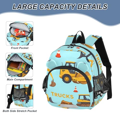 Kid's Backpack for Boys & Girls Toddler Bag Tractors Trucks Pattern Backpack with Safety Leash4