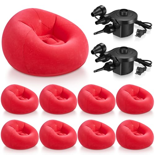 Image of Realspring 9 Pcs Inflatable Bean Bag Chair, Air Pump,Red