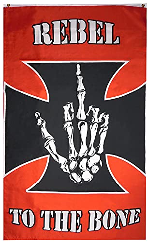 Rebel To The Bone Middle Finger Vertical Premium Quality Fade Resistant Heavy Duty 3x5 3x5 Polyester Flag Banner