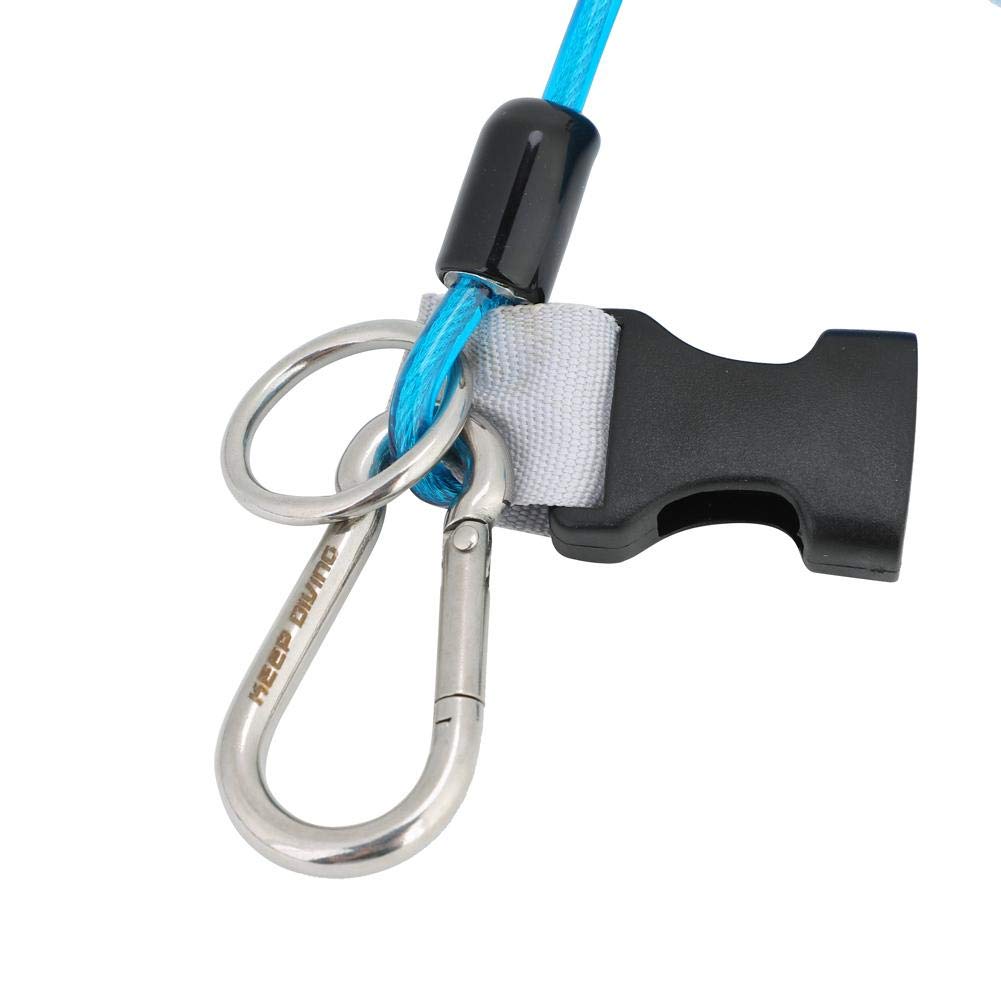 Keenso Cuerda Elástico para Buceo, Conjunto Estirado, Enganche Metálico y Mosquetón(Azul)