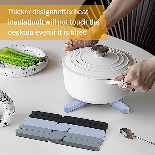 Foldable Silicone Trivet, 3 Pack Trivet Pad for Hot Pots and Pans, Heat-Resistant Pad Silicone Pot Holder for Hot Dishes (Grey) - Thumbnail 4