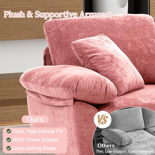 Image of OUYESSIR U-Shaped Sectional Sofa Couch, 4 Seat Sofa Set for Living Room, Convertible L-Shaped Velvet Couch Set with Chaise Lounge, Ottoman and Pillows,114 inches (Pink)
