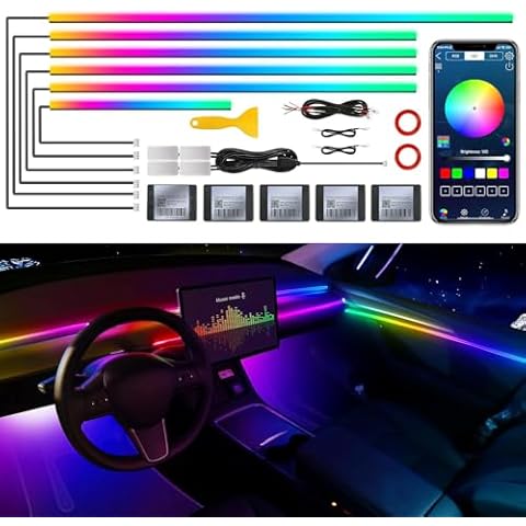 Dreamcolor Acrylic Interior Car LED Strip Light with Wireless APP, RGB 10 in 1 with 175 inches 593 Neon Car Ambient Lighting Kits, Dynamic Chasing Music Sync LEDs Fiber Optic Strip Lights for Car Cover