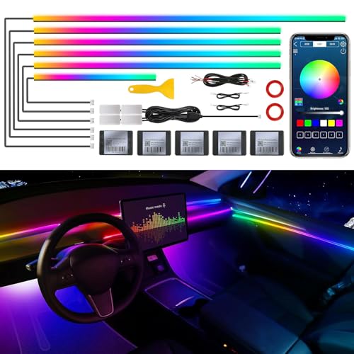 Dreamcolor Acrylic Interior Car LED Strip Light with Wireless APP, RGB 10 in 1 with 175 inches 593 Neon Car Ambient Lighting Kits, Dynamic Chasing Music Sync LEDs Fiber Optic Strip Lights for Car
