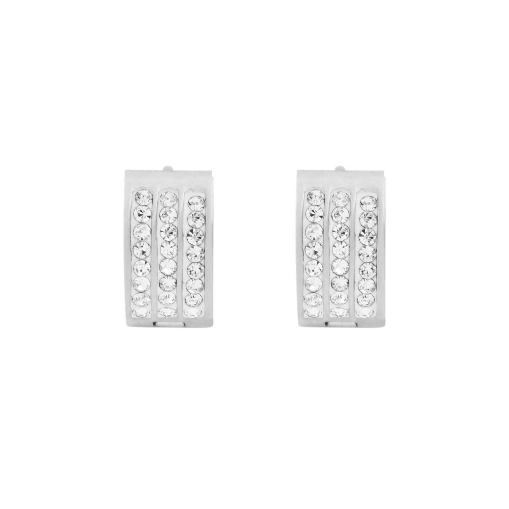 Aretes de aro para mujer, 3 filas de 8 piedras de circonita cúbica AAA, Metal 2