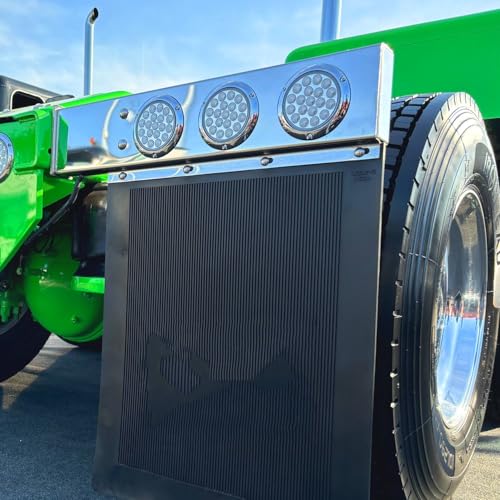 Image of Stainless Steel Mud Flap Hanger with 4 inch Light Cutouts Aluminum Reflectors,Spring Loaded,30 inch Length,2 1 /2 inch Bolt Spacing Bracket Mudflap Holder, W /Screws Nuts for Mudflap,Semi Truck (Rectangle)